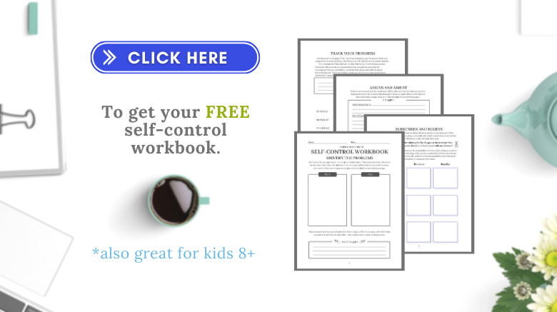 mock up of self-control workbook with a button that says click here